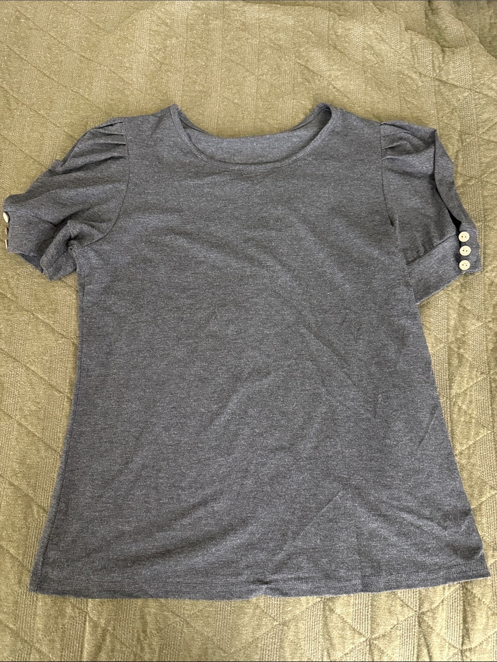 Heather Gray Puff Sleeve Crewneck Top